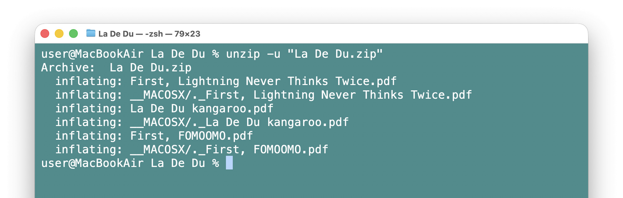 Uncompressing a ZIP file on macOS Terminal using unzip