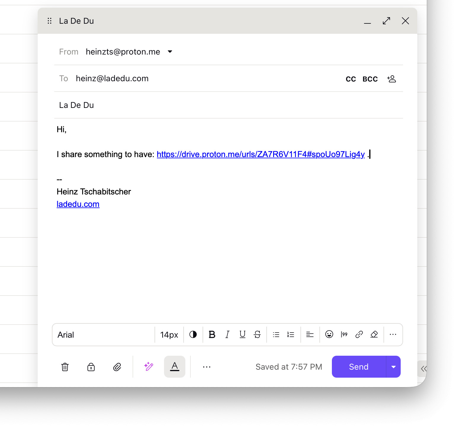 Sharing the link to a Proton Drive file right in Proton Mail