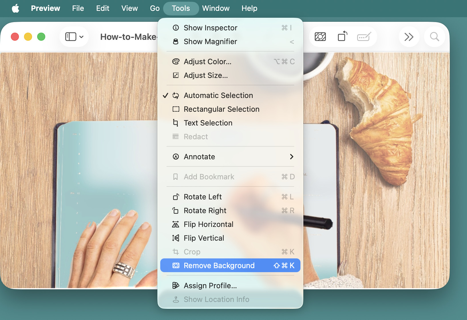 Using “Remove Background” in Mac Preview to add a transparent background quickly