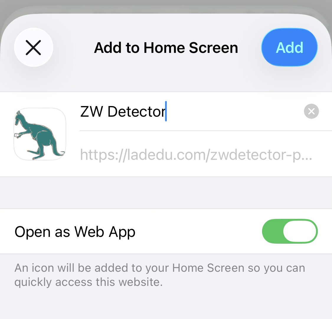 Choose a name and tap “Add” to install the web app