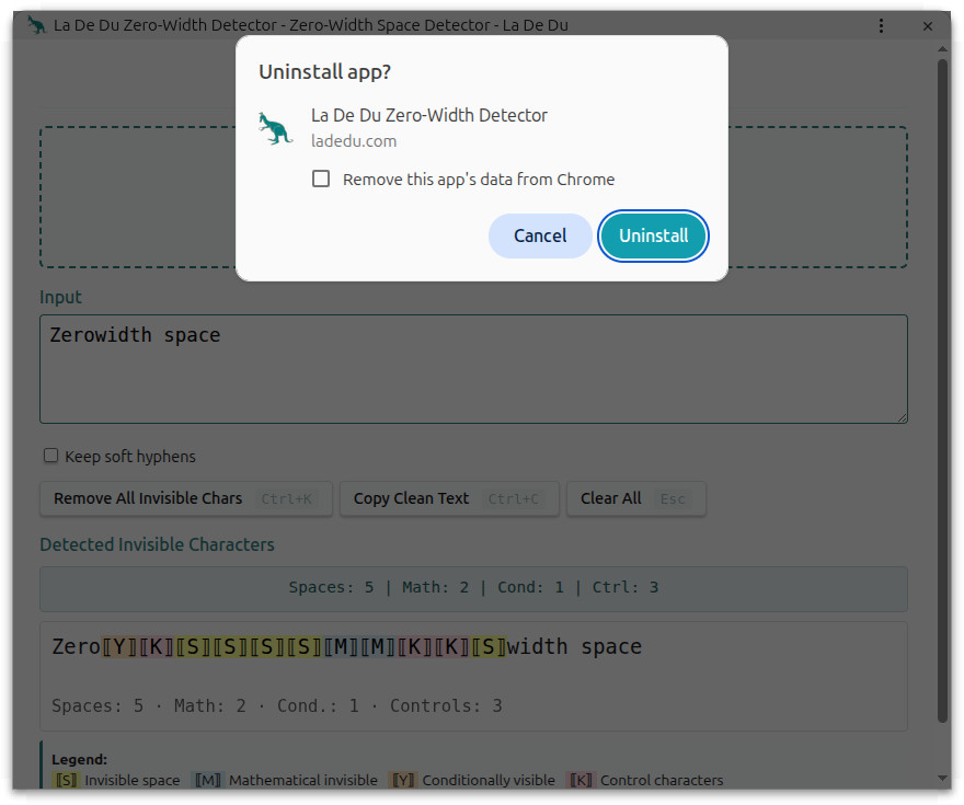 Choose whether you want to keep app data and click “Uninstall” to remove a Chrome web app