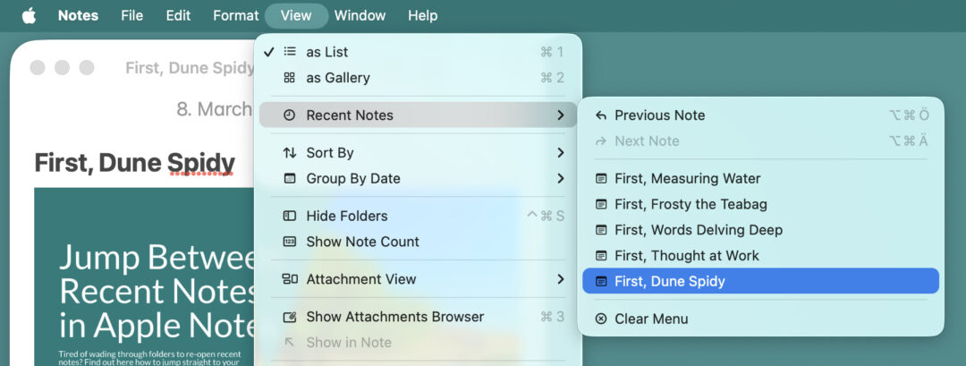 Get a list of recently opened notes for quick access in Apple Notes for Mac