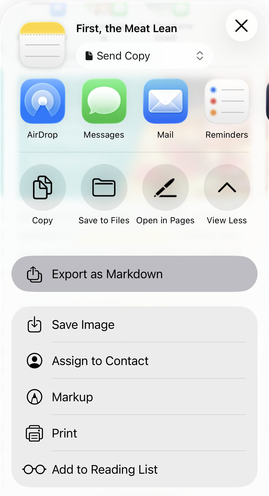 Saving a note to a Markdown file in Apple Notes for iPhone