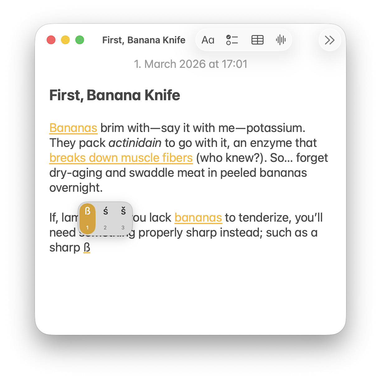 Tap and hold to input Eszett on a Mac