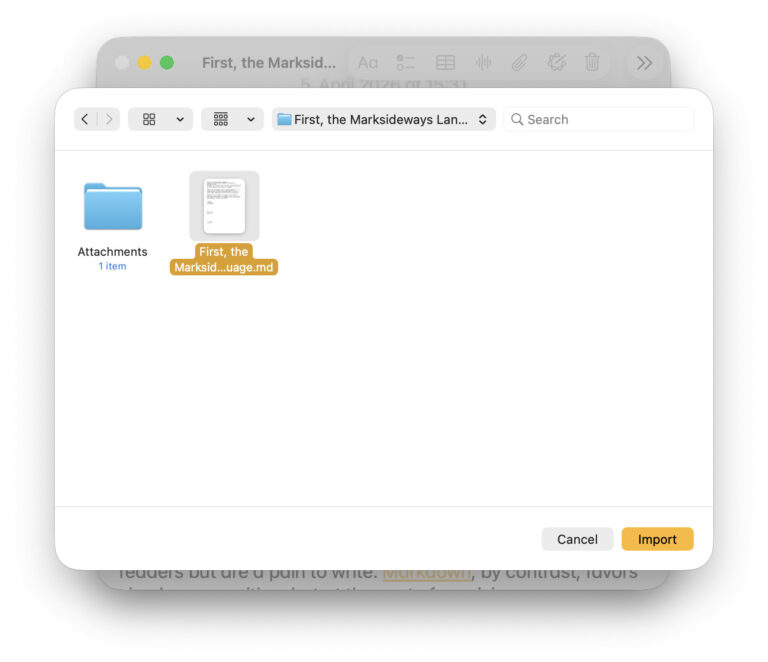 Importing a Markdown (.MD) file in Apple Notes for Mac