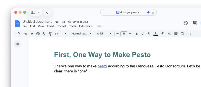 Typing Markdown directly into Google Docs for structure and formatting