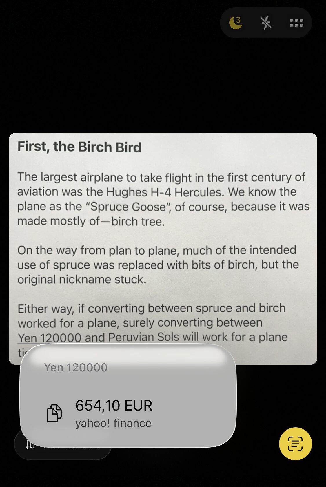 Convert to your default currency just by pointing the iPhone camera at text