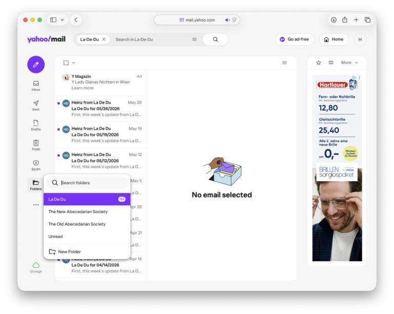 Opening a folder in Yahoo Mail