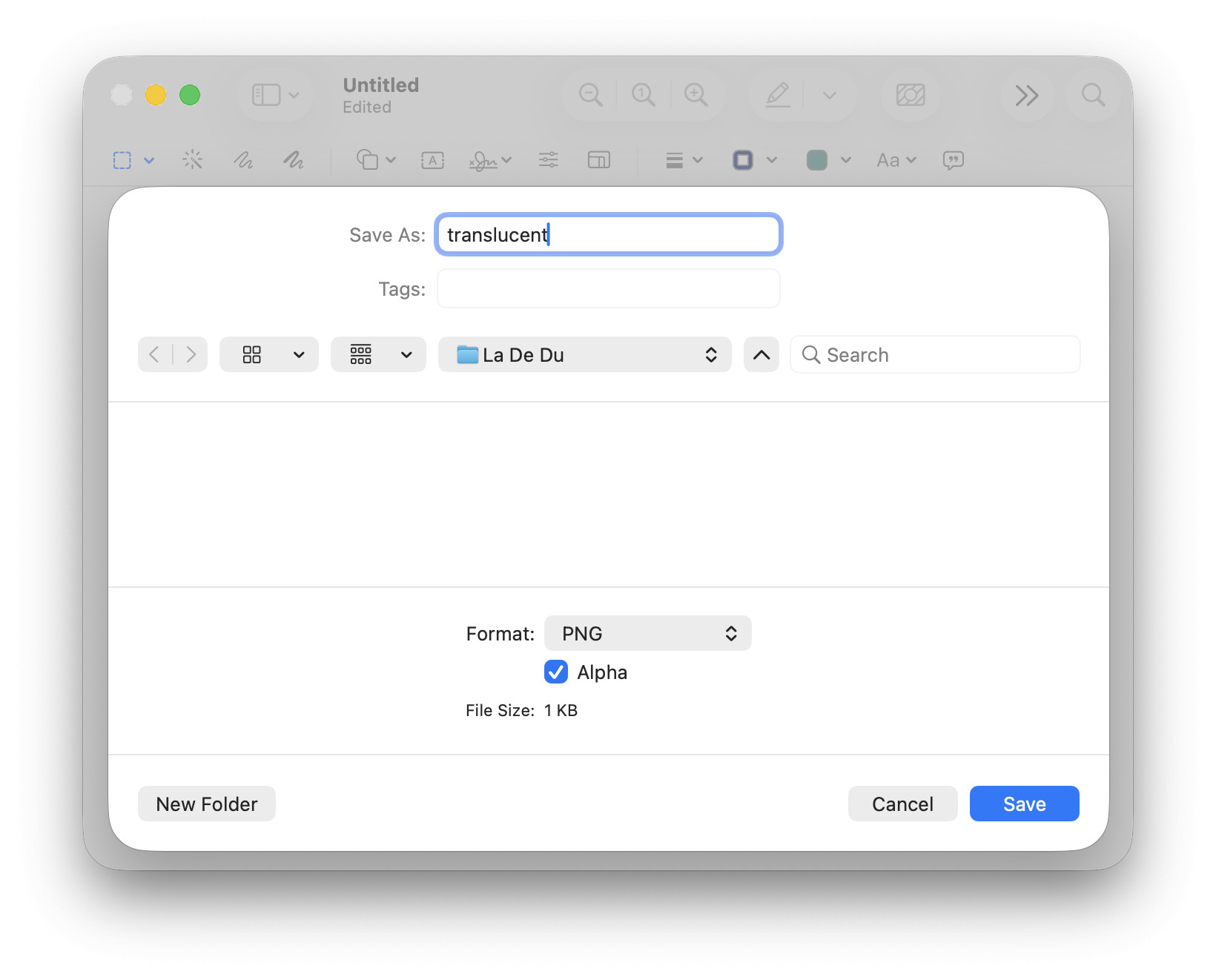 Saving a translucent 1×1 PNG file in Preview on a Mac