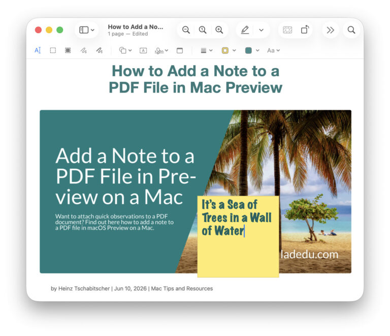 A PDF file with a note in Mac Preview (the font formatting is for easier visibility and will not be saved)