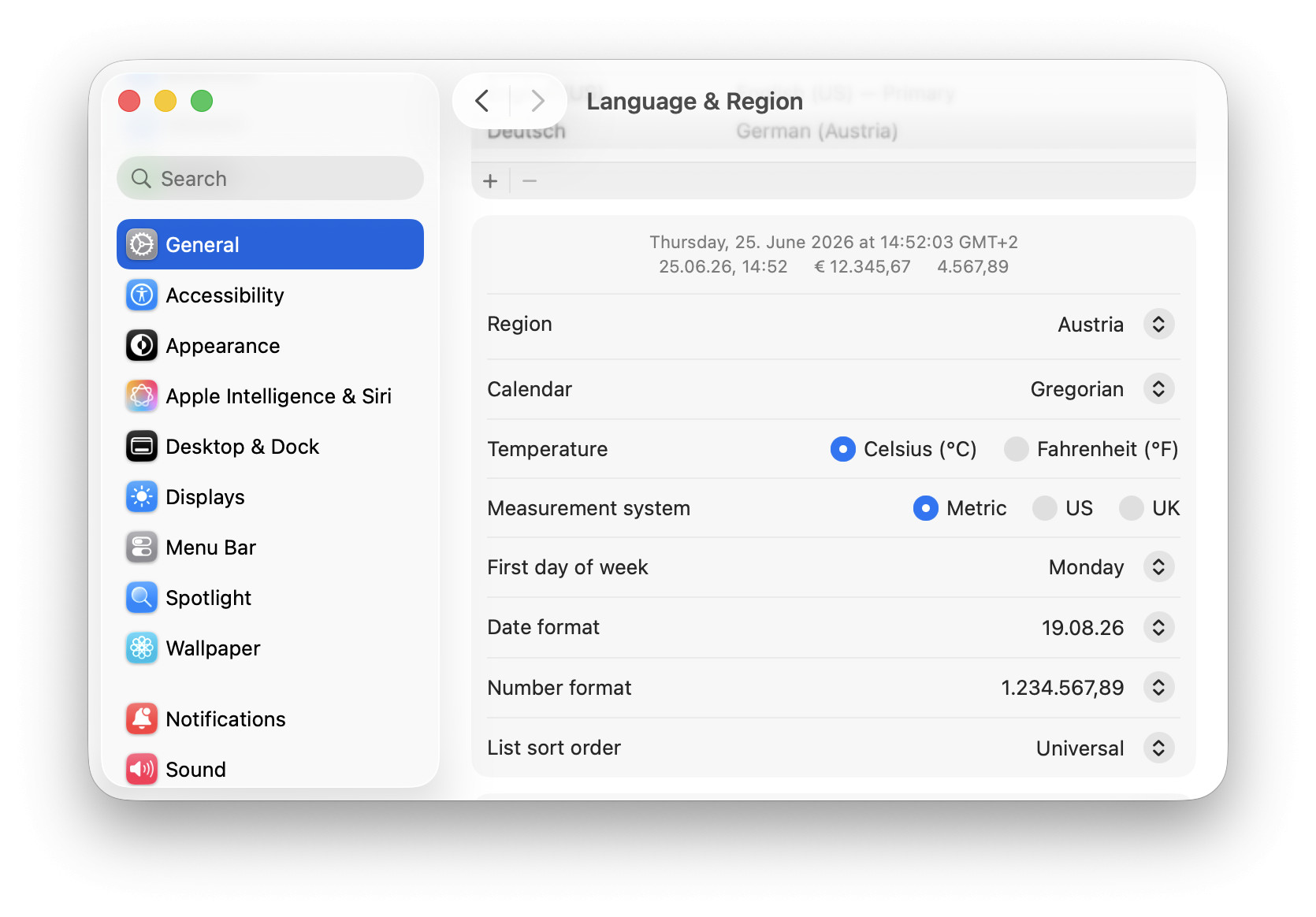 Change default units for macOS (including Apple Weather) in System Settings on your Mac