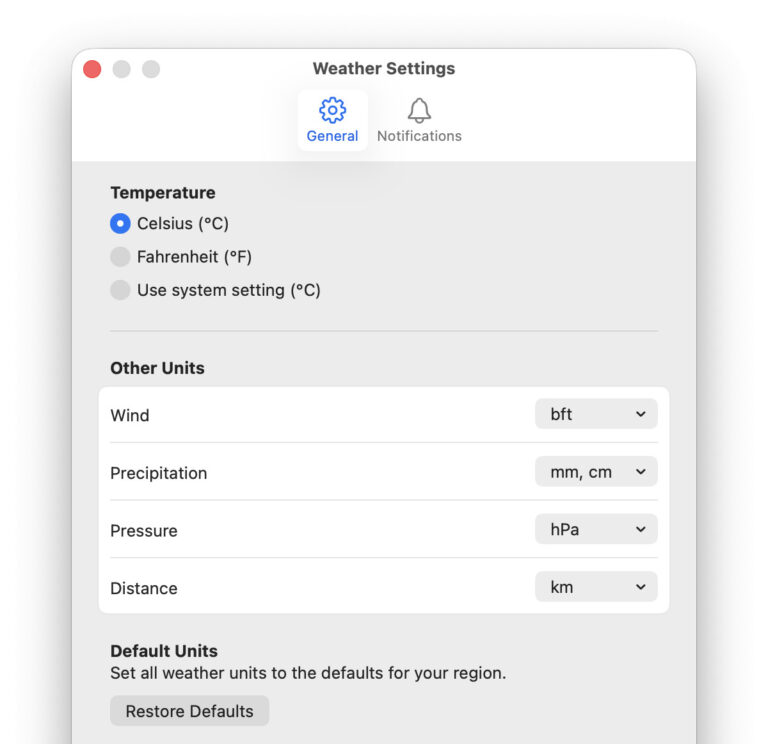 Choose the set of units you want to use for Apple Weather on a Mac