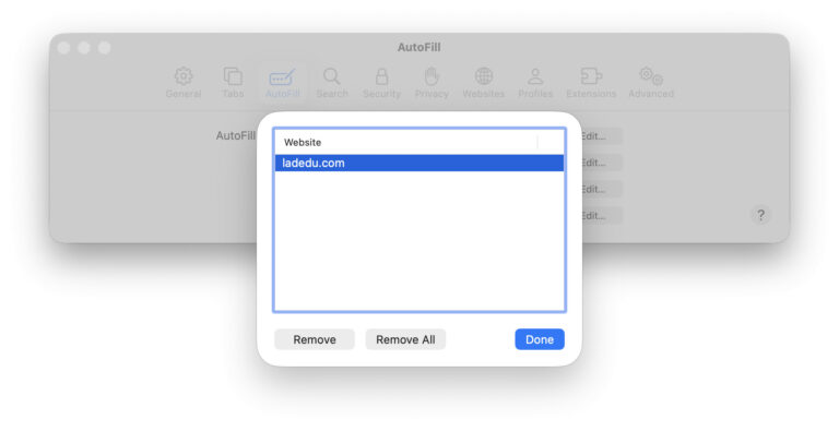 Removing saved forms data for a domain in Safari for Mac