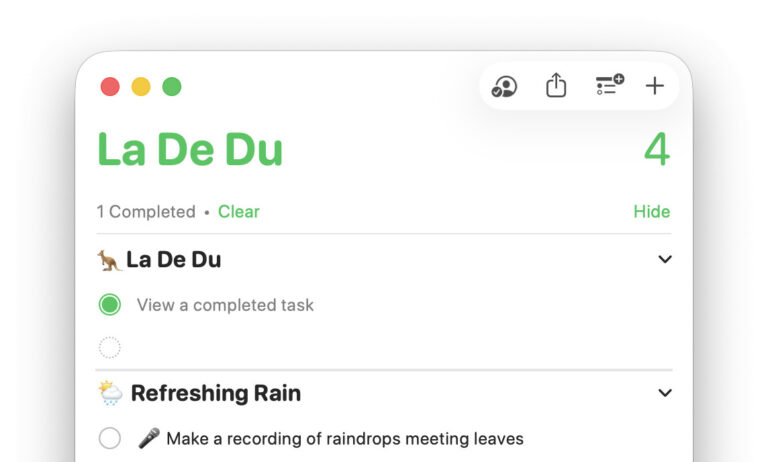 Viewing completed tasks for a list in Apple Reminders for Mac