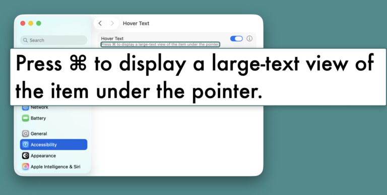 Hover text shows a large version of text as you move the mouse over it