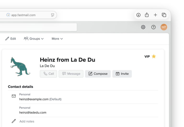 Making a sender a VIP in Fastmail Contacts