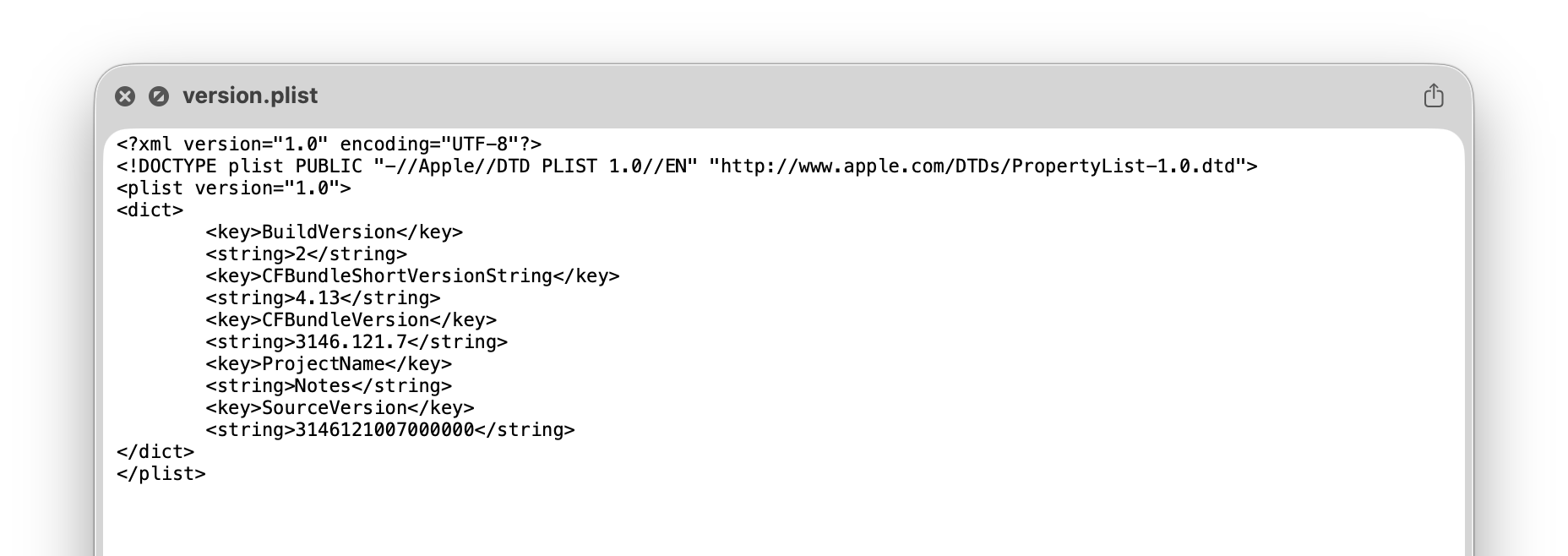 Discovering all Apple Notes version information in the version.plist file