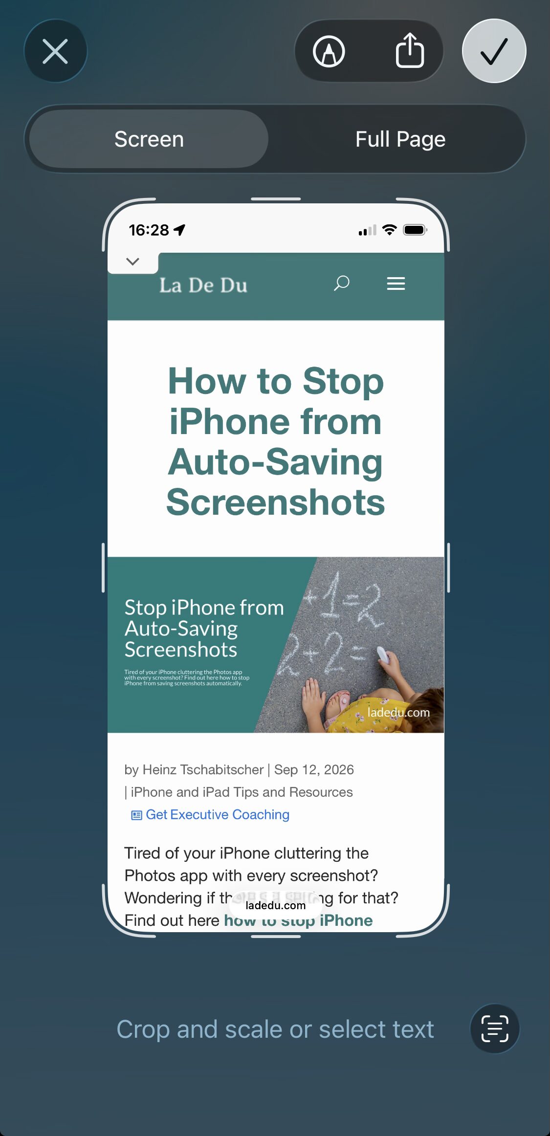 A screenshot in full-screen preview on iPhone