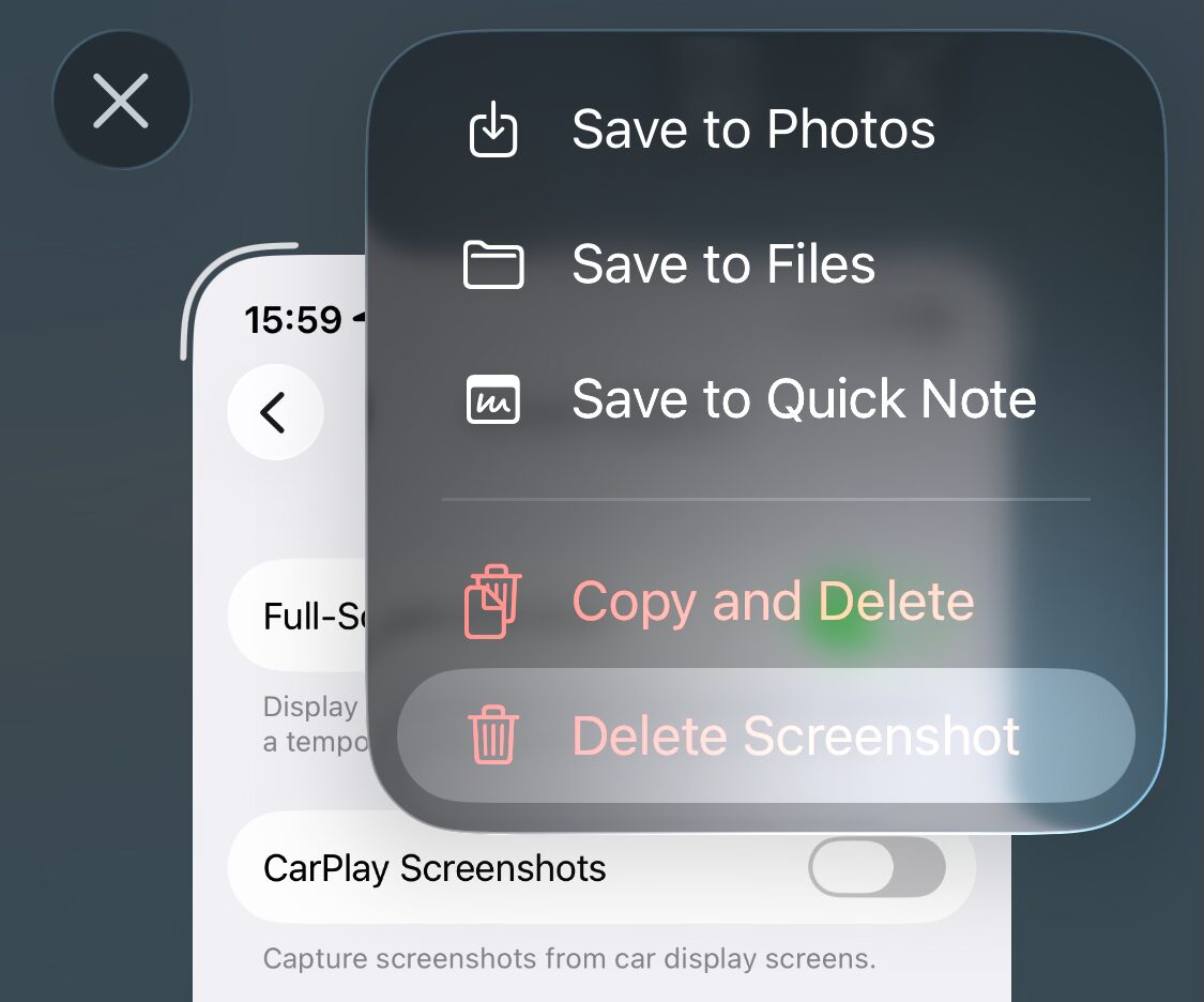 Discarding a screenshot on iPhone