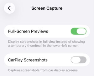 Enabling full-screen previews effectively disables automatic screenshot saving on iPhone