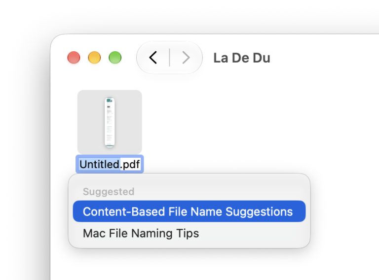 Getting file naming suggestions for a PDF document in Mac Finder
