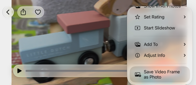 Saving a frame from a video as an image in Photos on iPhone