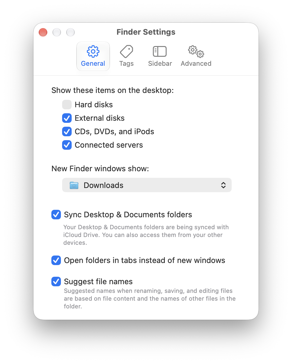 Turn on “Suggest file names” in Finder settings for content-based file and folder name suggestions